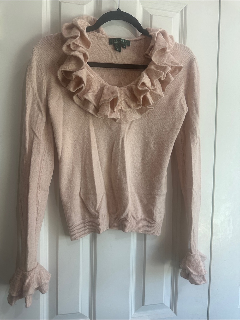 NWOT Lauren Ralph Lauren Light Blush Ruffle-Neck Sweater size S